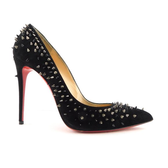 CHRISTIAN LOUBOUTIN Black Spike Suede Leather Heel Pumps 39 - Picture 2 of 10